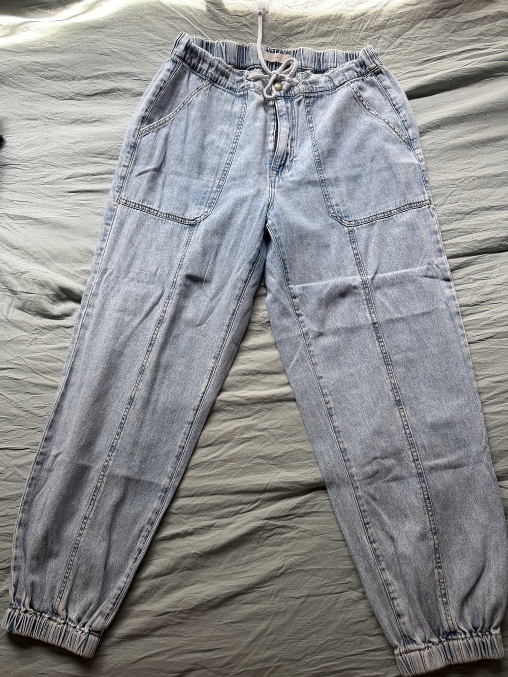 TGLA Light Wash Denim Jogger Pants - Drawstring Waist